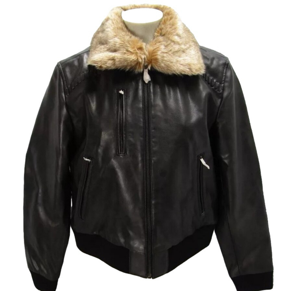 NEW CLEO + WOLF Womens Casey Faux Fur Collar Bomber Jacket Size S Charcoal